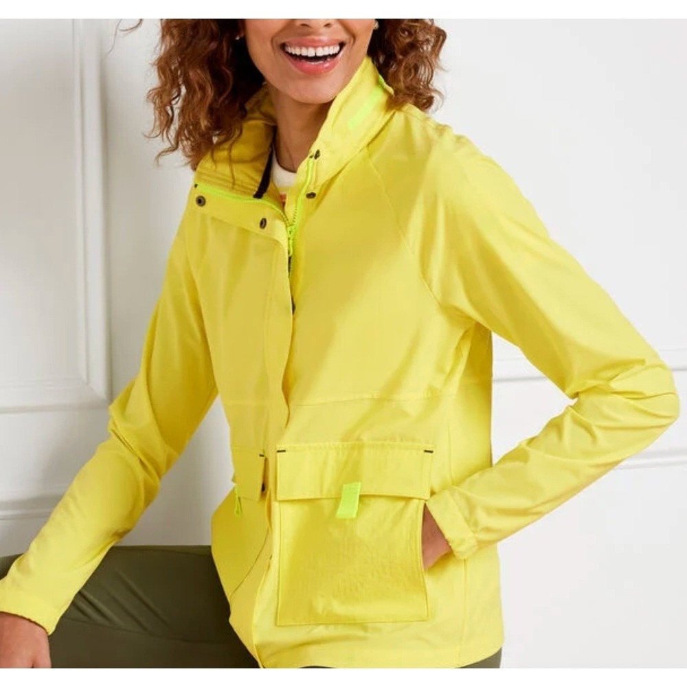 T by Talbots Womens MP Petite Yellow Hooded Utility Anorak Windbreaker Jacket